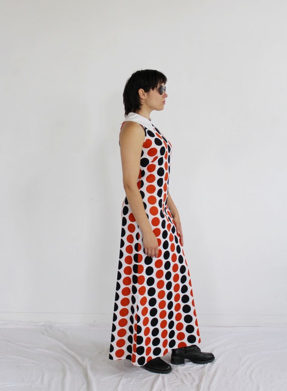 Polka Dot Op Art Maxi Dress- S/M, Marimekko Kusam… - image 4