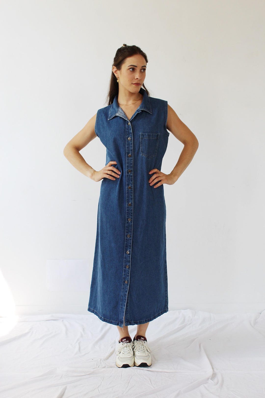 90s Denim Dress- Vintage Large Oversized Loose Casual Sleeveless Midi p 90s Denim Dress- Vintage Large Oversized Loose Casual Sleeveless Midi p
