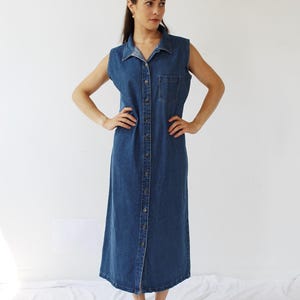 90s Denim Dress- Vintage Large Oversized Loose Casual Sleeveless Midi p