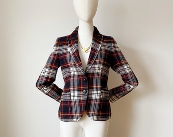 DRYKORN PLAID BLAZER- Tartan Navy White Red Academia Preppy Varsity Jacket g