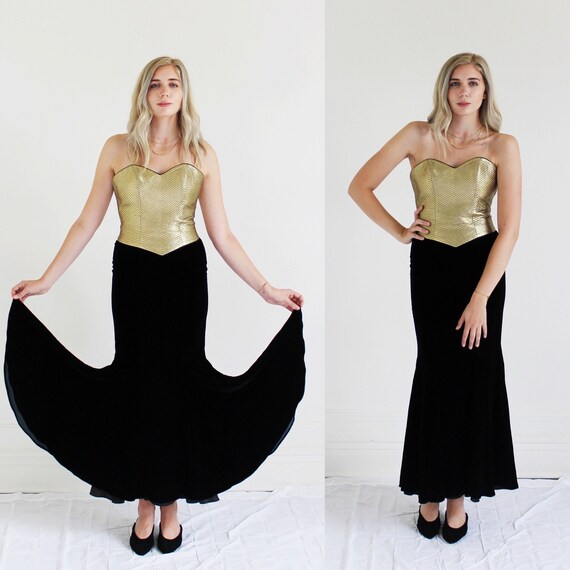 Gold Corset Black Velvet Gown- S, Wayne Clark Trum