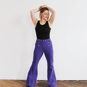 PURPLE BELL BOTTOMS- High Waist 1960s 70s Flare Jeans Pants, Vintage Nautical Inwood g