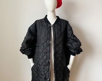 BLACK QUILTED JACKET- Oversized Liner Baggy Vintage Workwear Unisex Large