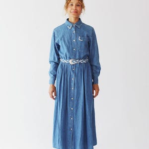 WESTERN DENIM DRESS- Vintage 90s Long Sleeve Southwest Desert chambray Loose Casual o