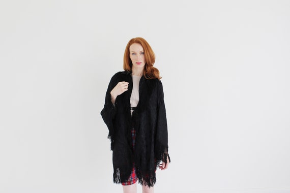 Victorian Black Mourning Cape- Edwardian Shawl, A… - image 4