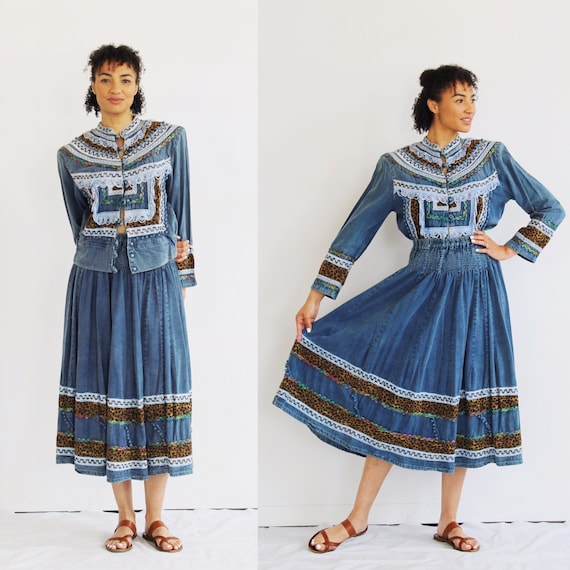 denim two piece skirt and jacket