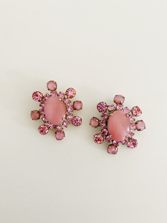 Blush Pink Rhinestone Starburst Earrings- Vintage… - image 7