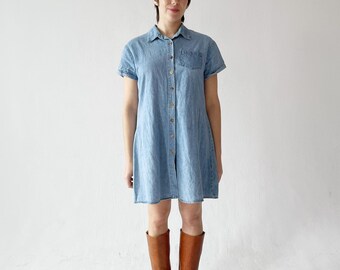 Lovely Spring Tencel Tunic Shirt Dress. Chambray Jean Button up With String  Waist Belt and Cap Short Sleeves in Denim Blue Sage Mint Gift - Etsy