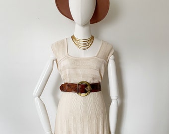 Canotta in maglia color avena VALENTINO - L, crema, beige, camicia minimalista vintage all'uncinetto firmata 3
