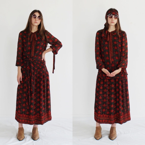 TREACY LOWE BOHEMIAN Silk Red Floral Dress Outfit… - image 7