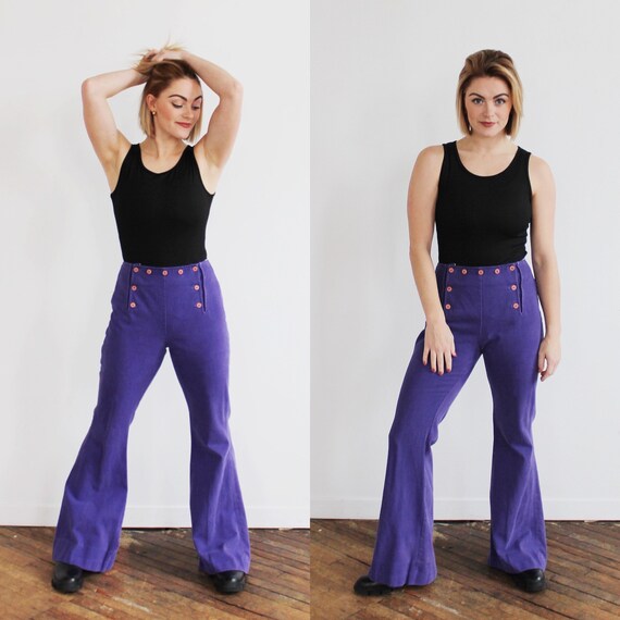 PURPLE BELL BOTTOMS- High Waist 1960s 70s Flare Jeans Pants 