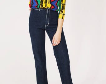 Vaqueros Gitano de talle alto de los 90 – Lavado oscuro, corte ajustado, talla 27