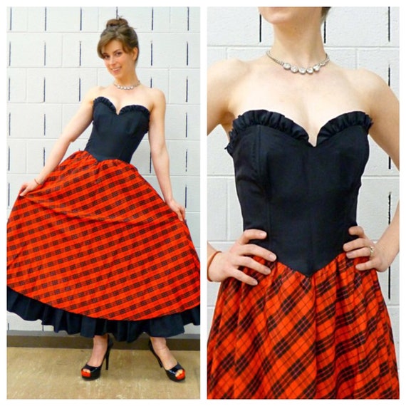 red tartan cocktail dress