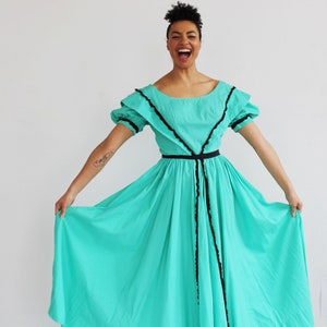 Mint Green Prarie Western Dress- 28, 1950s Vintage Boho Cottagecore, Circle Skirt 5
