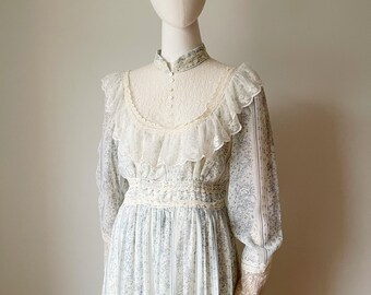 Gunne Sax カリコ コルセット ドレス、ヴィンテージ 70 年代 コテージ