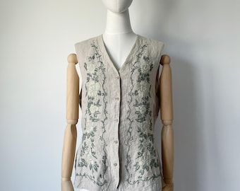 90s GAP Floral Embroidered Vest Shirt- Large
