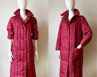 PUFFY QUILTED COAT- Cranberry Red Vintage Winter Jacket, Puffer Merlot 80s Medium Large Minimal