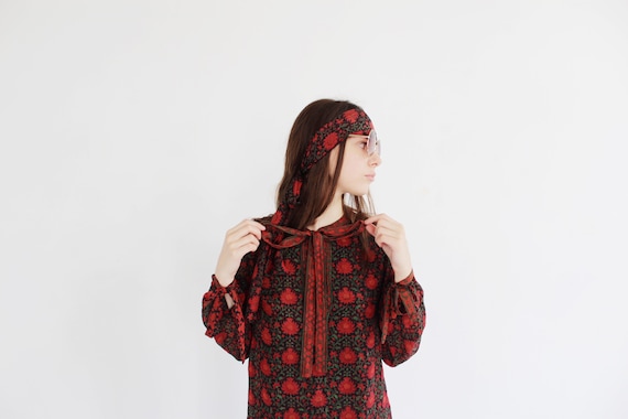 TREACY LOWE BOHEMIAN Silk Red Floral Dress Outfit… - image 5