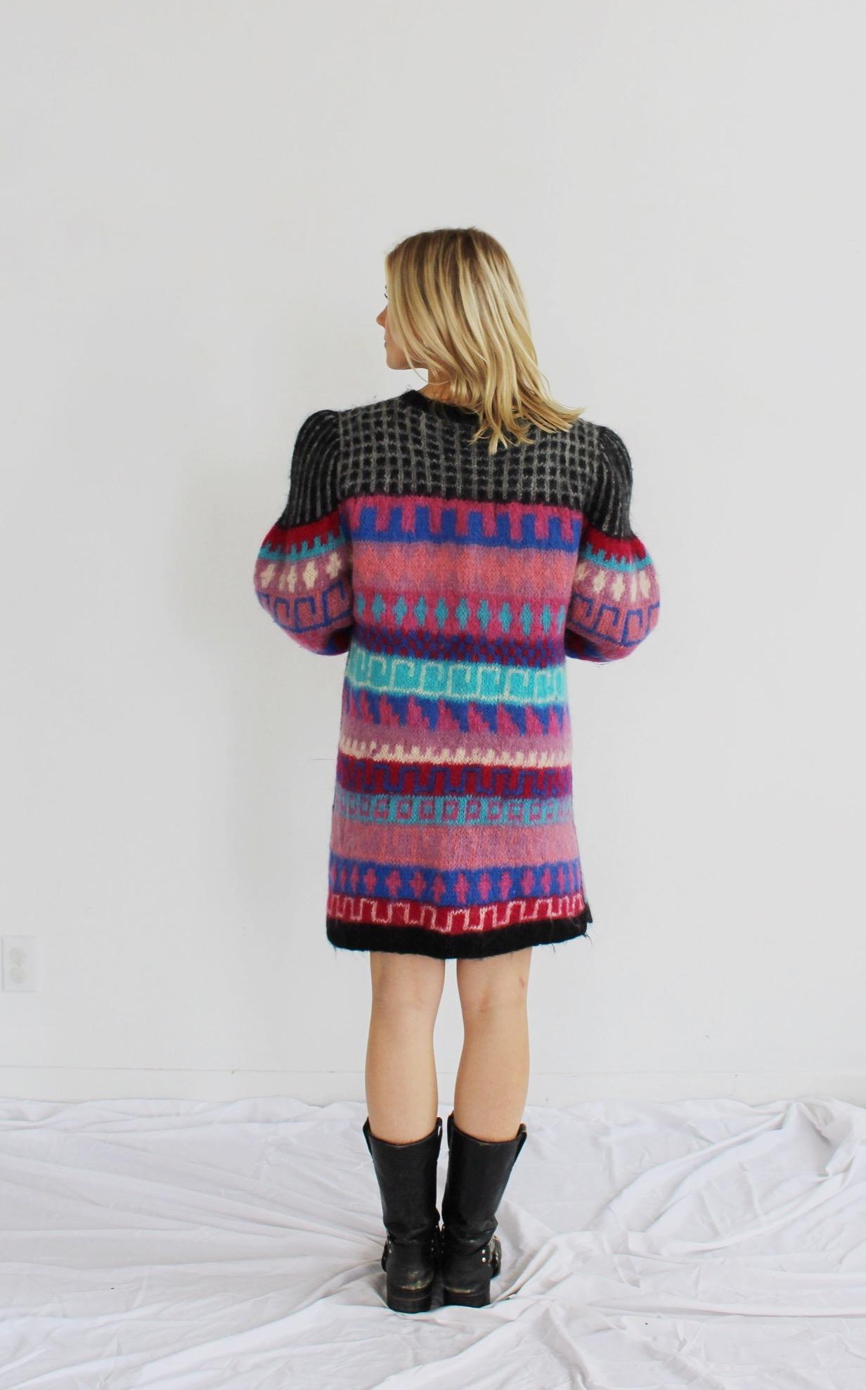 MULTICOLOR MOHAIR CARDIGAN- Vintage Sweater Dress Fuzzy