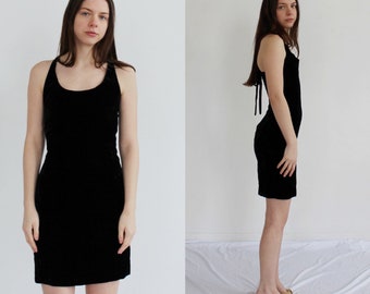 Emporio Armani Velvet Mini Dress- S, 28, LBD, 90s Designer Vintage