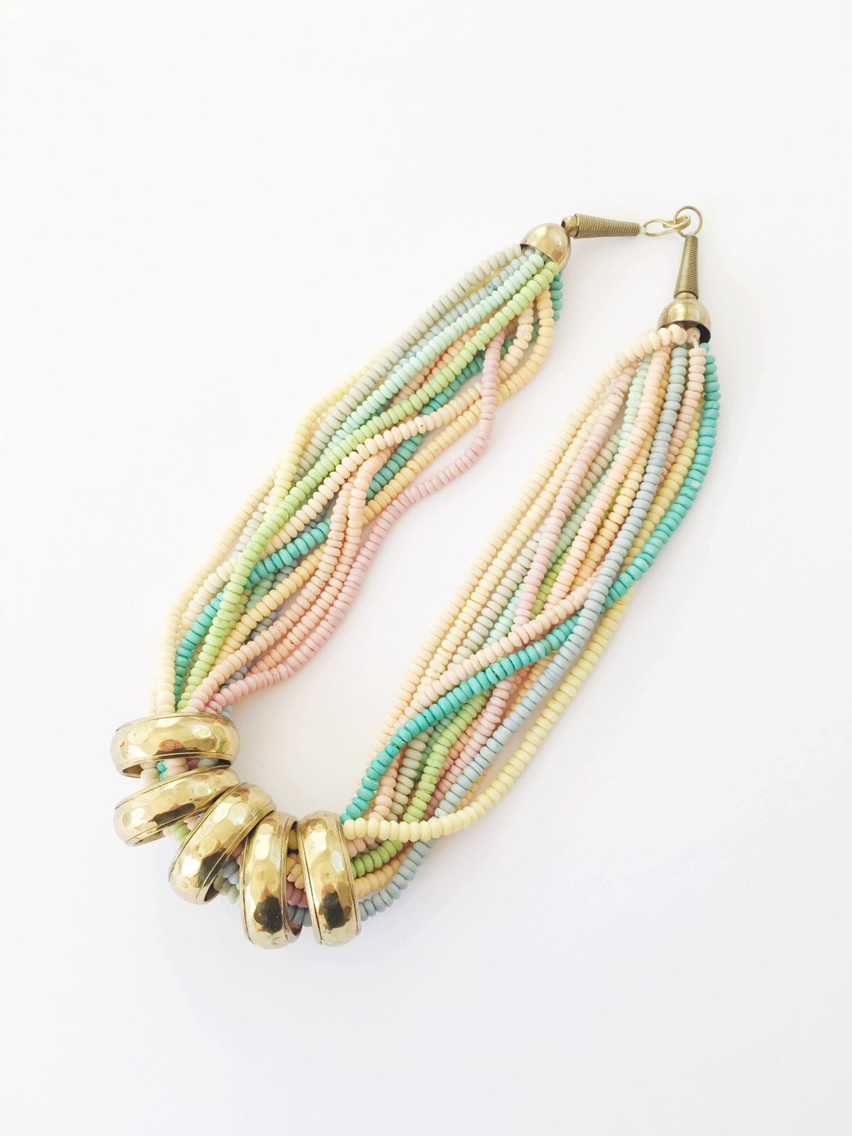Vtg. Rainbow Pastel Beaded Necklace Gold Hoop Chunky Jewelry - Etsy
