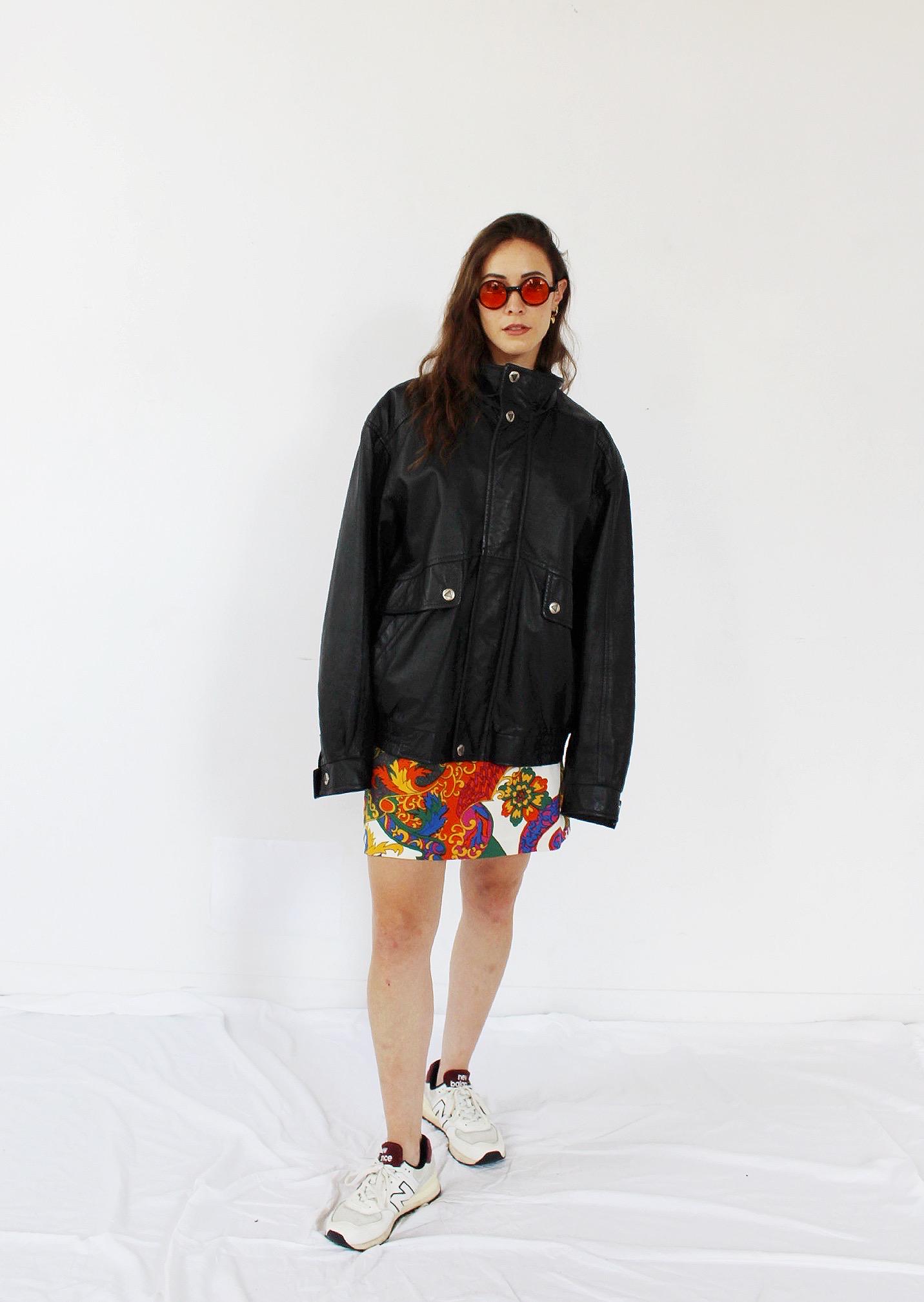Leather Bomber Jacket- Vintage 90s Black Coat Fall Boxy Leather Bomber Jacket- Vintage 90s Black Coat Fall Boxy