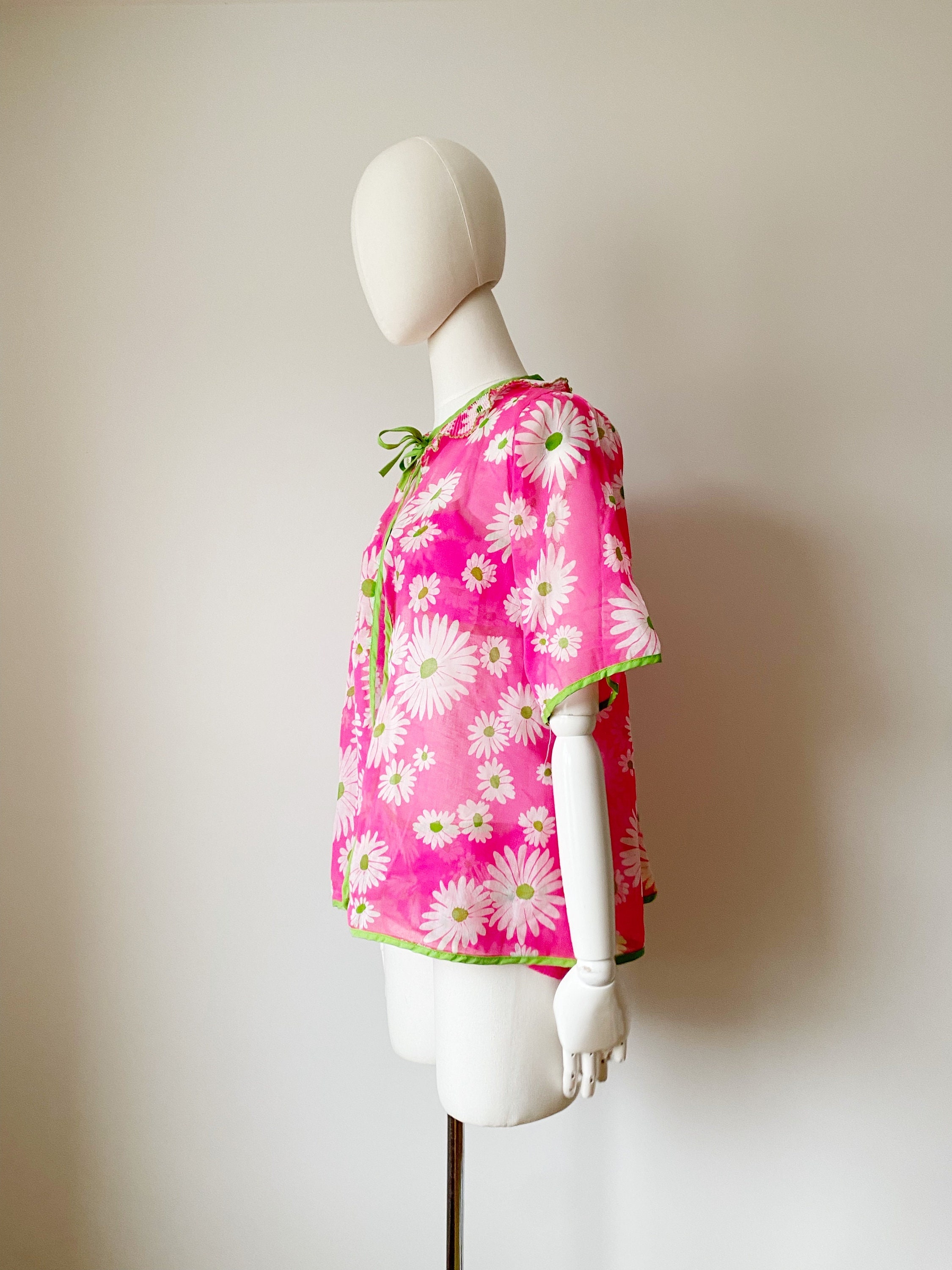 NEON FLOWER BIKINI- Pink & Green 1960s Beach Party Retro Swimsuit