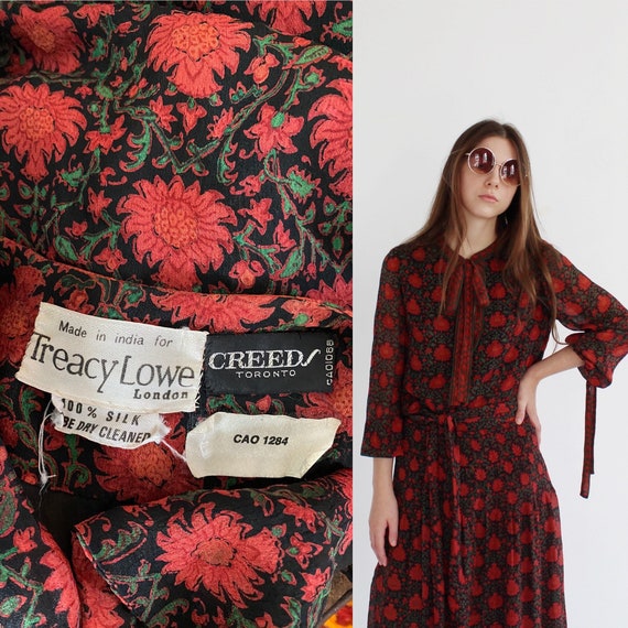 TREACY LOWE BOHEMIAN Silk Red Floral Dress Outfit… - image 9