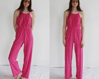 Bubblegum Pink Terrycloth Jumpsuit- XS/S, Vintage Disco Athleisure Romper A