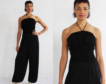 YOUNG EDWARDIAN Harem Jumpsuit- 60s/70s Disco Halter Bohemian Wideleg Strapless Romper D
