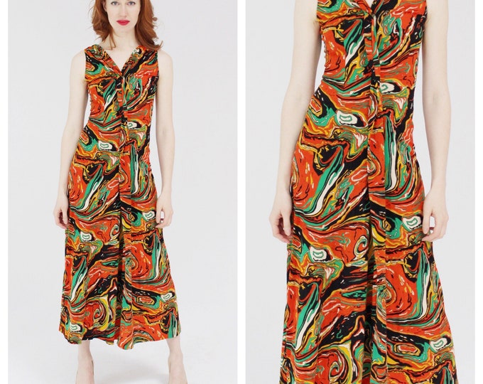 Psychedelic Orange Swirl Dress Lava Summer Hippie Maxi Etsy