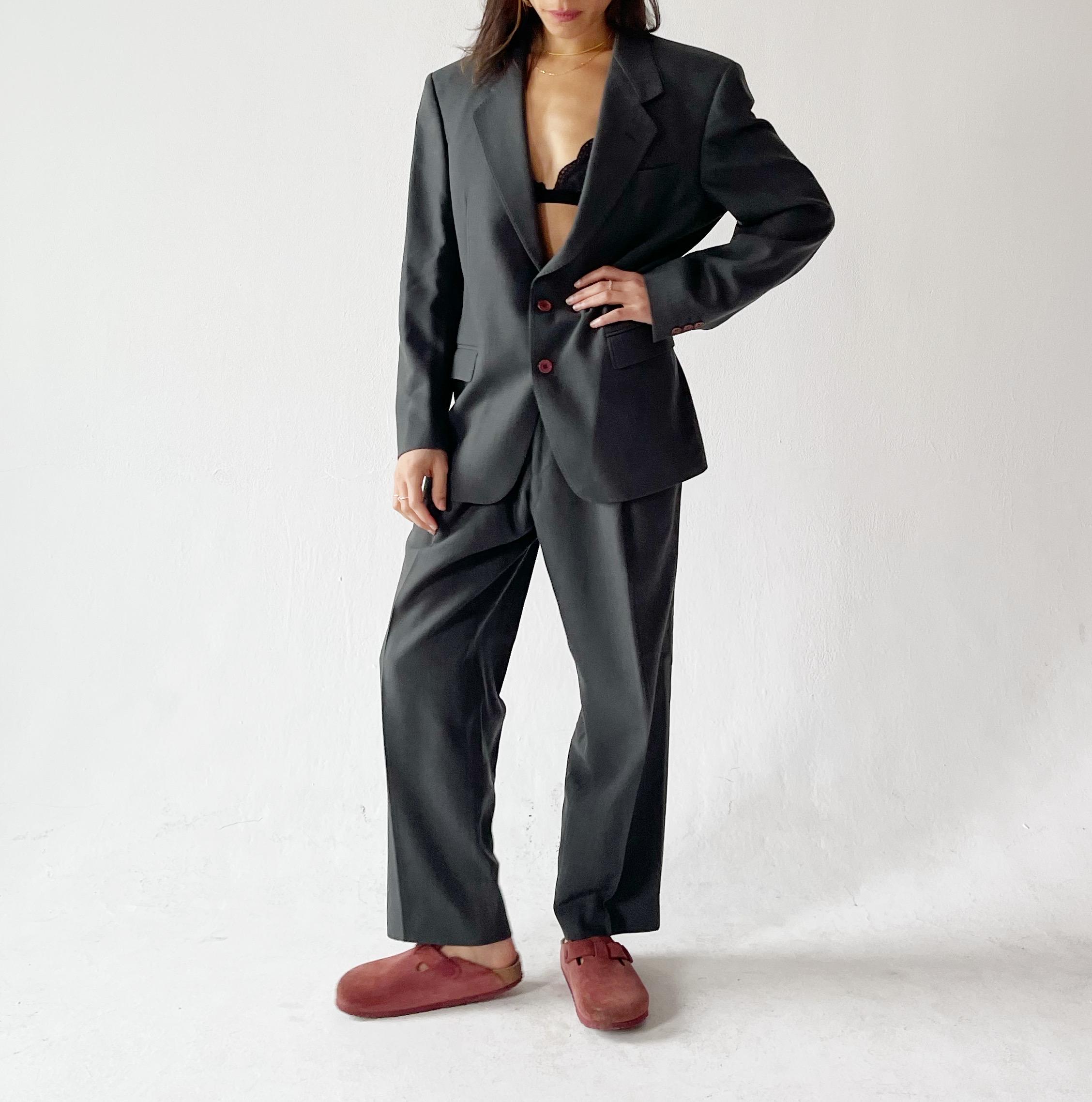 スーツ 90s vintage Double Grey Set up Suit Vintage 90s Wool Grey Pant Suit, Minimalist Two Piece Set - Etsy