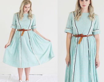 Mint Green Gingham Dress- 32, M/L, 1950s Prarie Western, Cottagecore 4