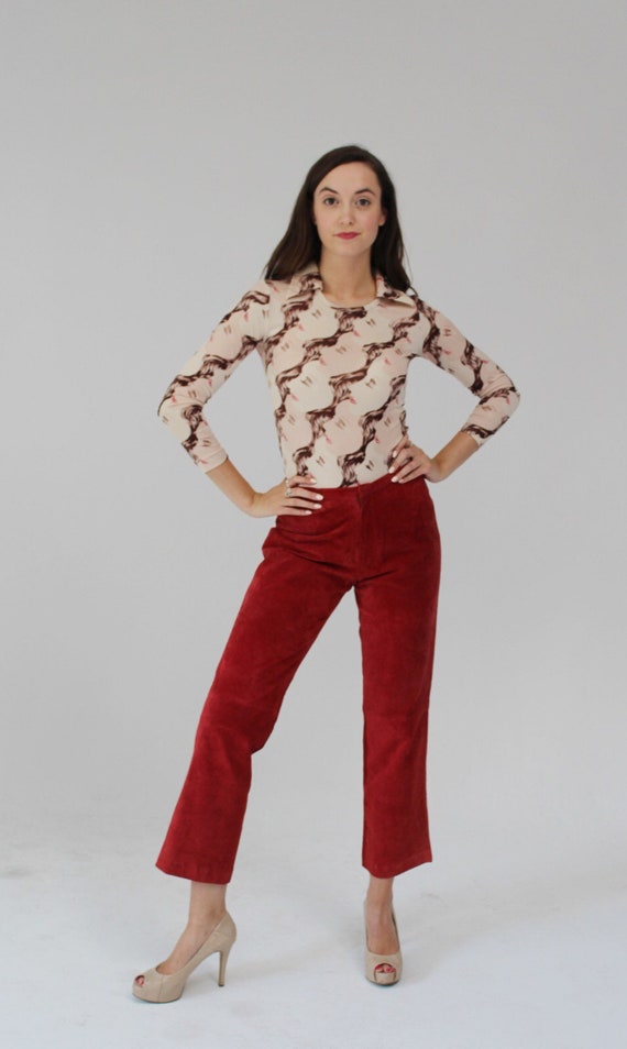 90s Red Suede Pants Leather La Redoute Etsy Hong Kong