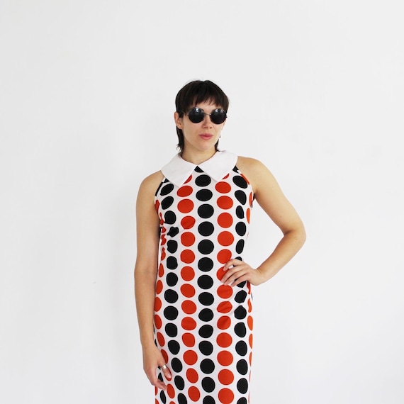 Polka Dot Op Art Maxi Dress- S/M, Marimekko Kusam… - image 2