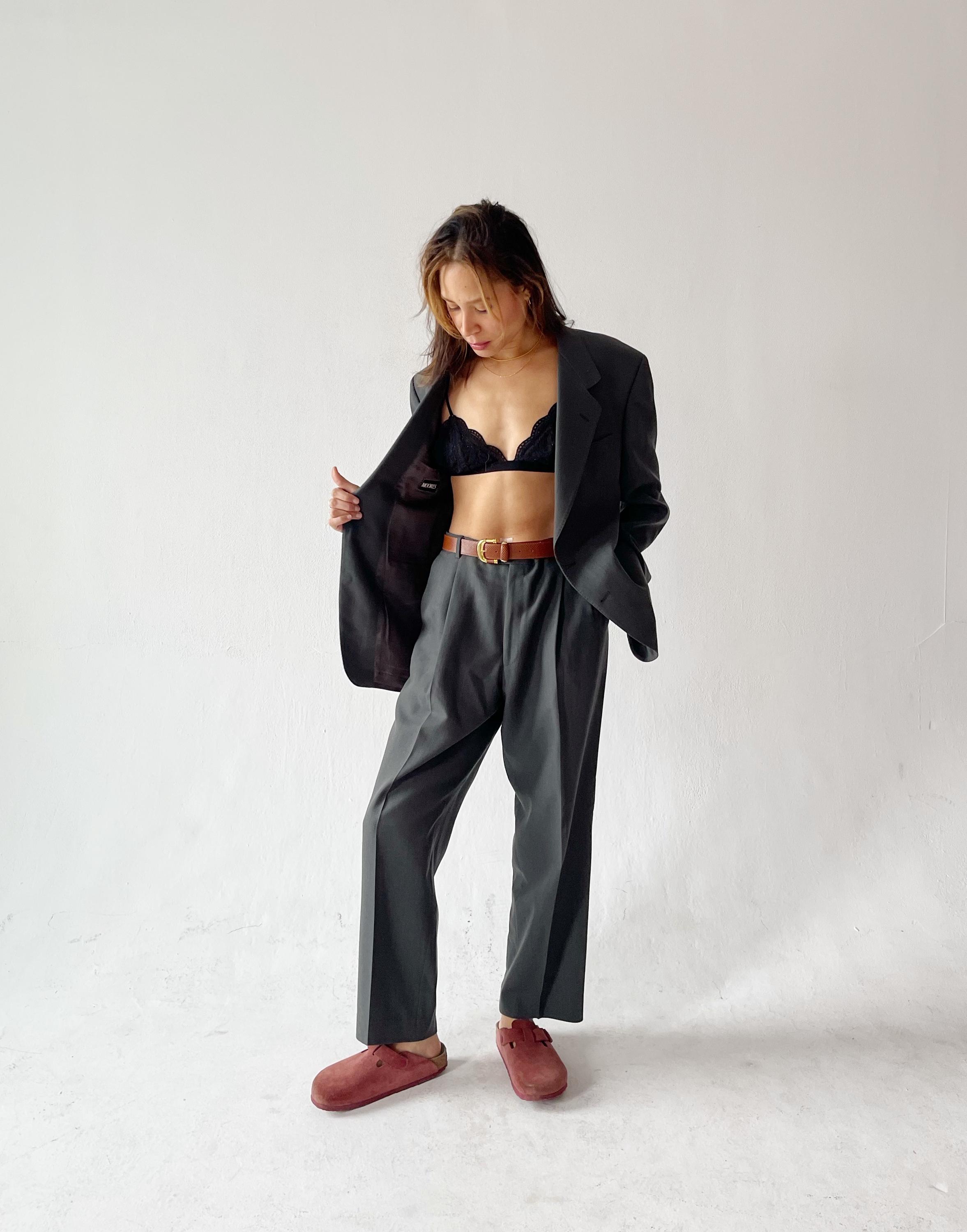 90s WOMENS GRAY SUIT- Vintage Womens Oversized Mens Green