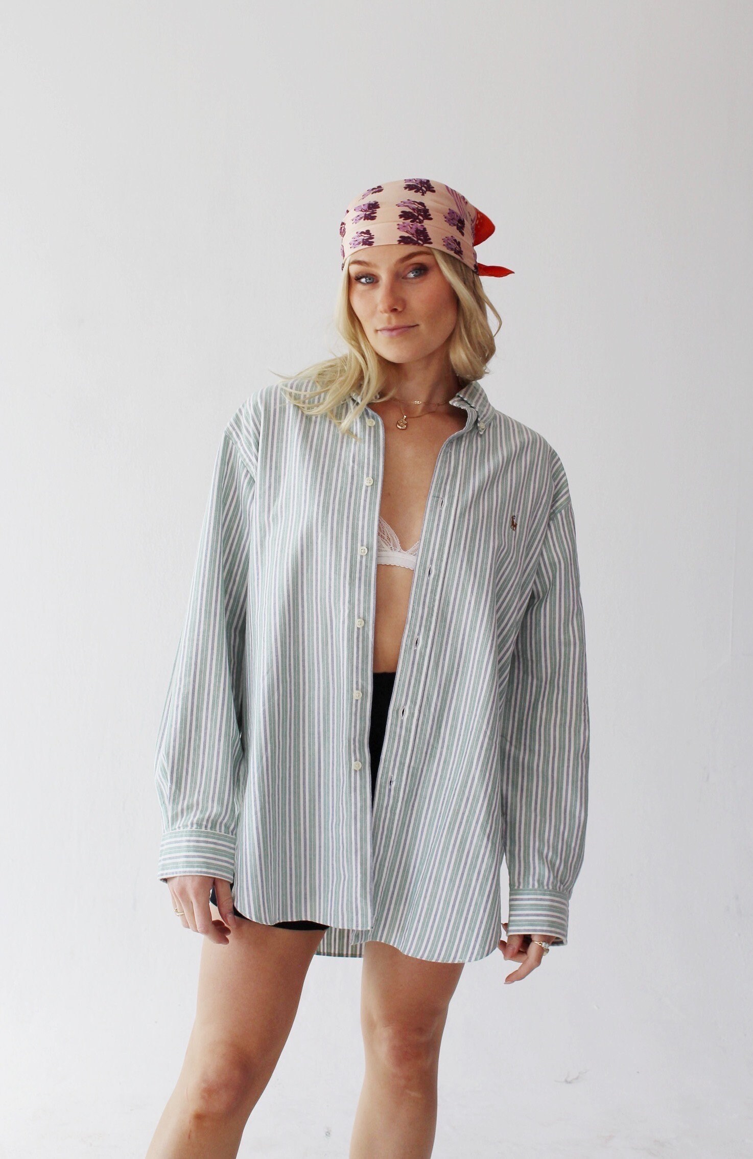 90年代ラルフローレンシャツ - クラシックフィット グリーン ピン