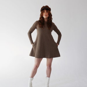 RUDI GERNREICH DRESS- 1960s Mod Groovy Checkerboard Mini Rare Museum Quality Medium Harmon knitwear k