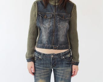 Denim Y2K Zipped Cropped Jacket, Vintage 2000s Style, High Fashion Y2K Aesthetic, Retro Cropped Denim Jacket, Zippered Y2K Jacket - Etsy Denim Y2K Zipped Cropped Jacket, Vintage 2000s Style, High Fashion Y2K Aesthetic, Retro Cropped Denim Jacket, Zippered Y2K Jacket - Etsy