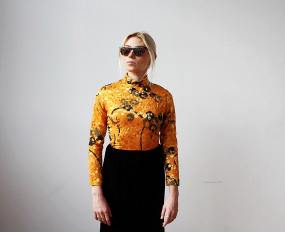 Metallic Orange Swirl & Velvet Fur Gown- S, Vinta… - image 6