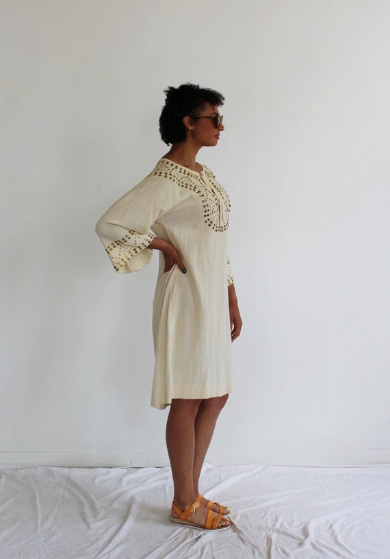 Gold & Beige Cotton Tunic- L, Womens Vintage, Min… - image 8