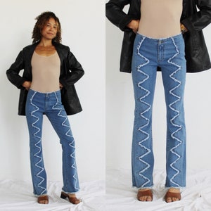 JEANS MET LAGE RIJING: Y2k-denim uit de jaren 90 met medium stretch Braziliaanse zigzag