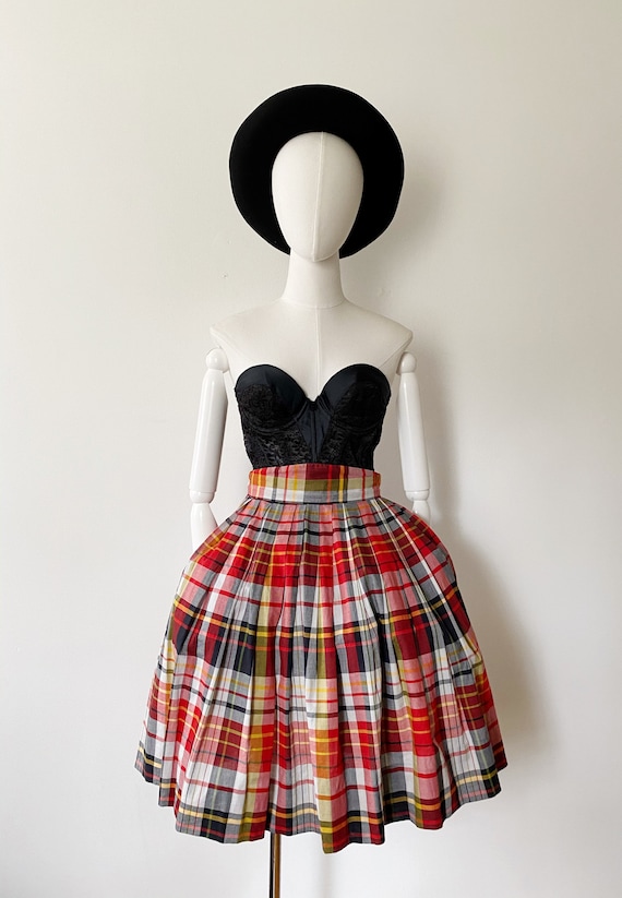 1950s Red Plaid Skirt 26 Vintage Schoolgirl High Waist Waisted Circle Skirt Q Etsy Canada