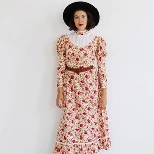 Boho Western Dress- 28, M, Gunne Sax Style Ditsy Cottagecore, Vintage Cowgirl Maxi q