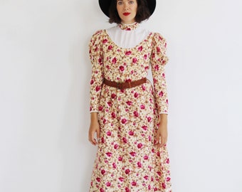 Boho Western Dress- 28, M, Gunne Sax Style Ditsy Cottagecore, Vintage Cowgirl Maxi q