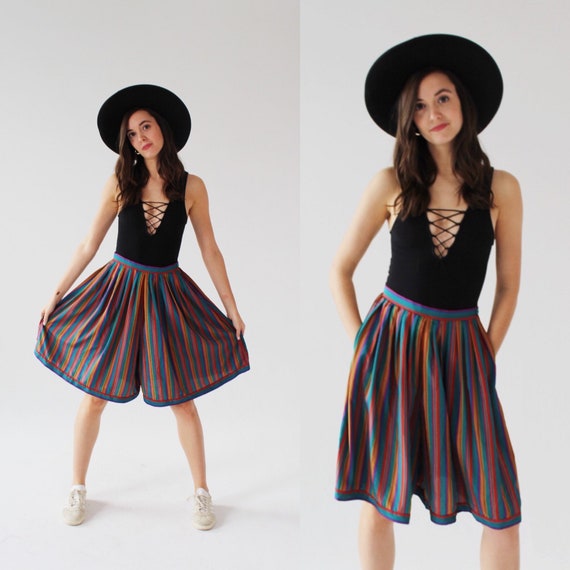 Striped High Waist Shorts- 27, Vintage, Multicolor