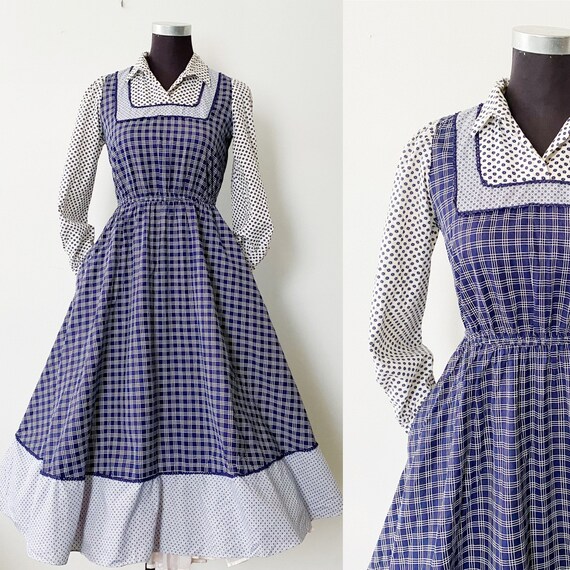CANDI JONES Prarie Dress- M, Mid-Length Calico 70s