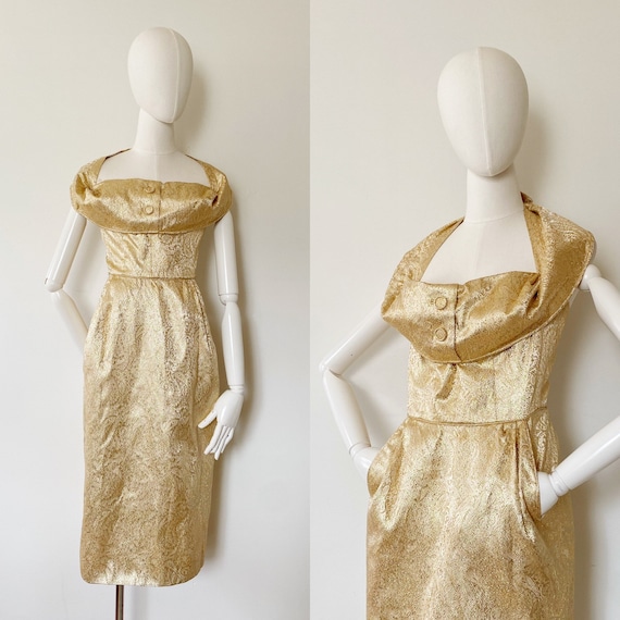 1950s BEAUMELLE Originals Gold Wiggle Dress- 28, … - image 1