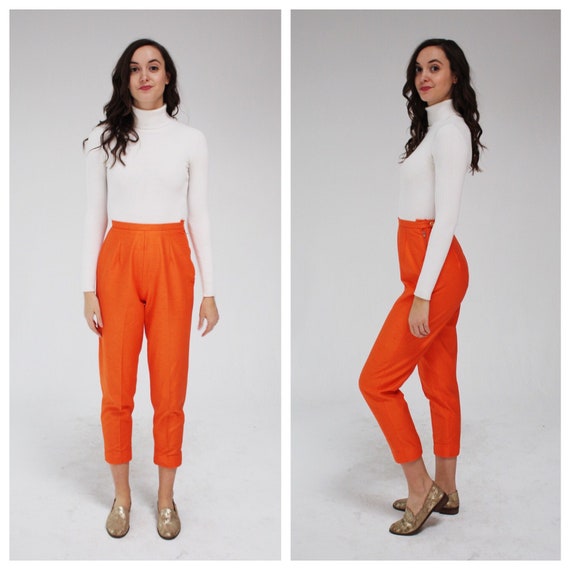 1950s Orange High Waist Pants- 26, Crop, Cigarette