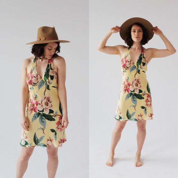 90s Silk Floral Slip Dress- S/M, Vintage Lingerie,